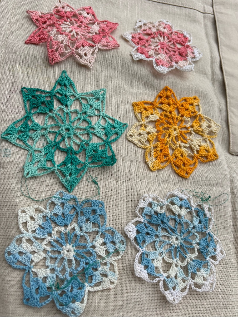 Cottagecore vintage Handmade Crochet Star hanging ornaments 4”- Assorted Color 6